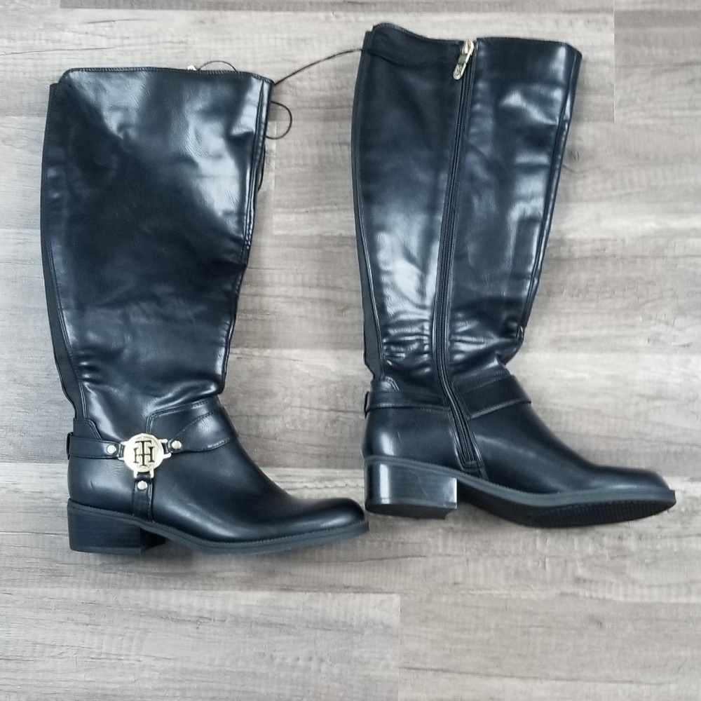 Tommy Hilfiger Black Wide Calf Riding Boots 5.5